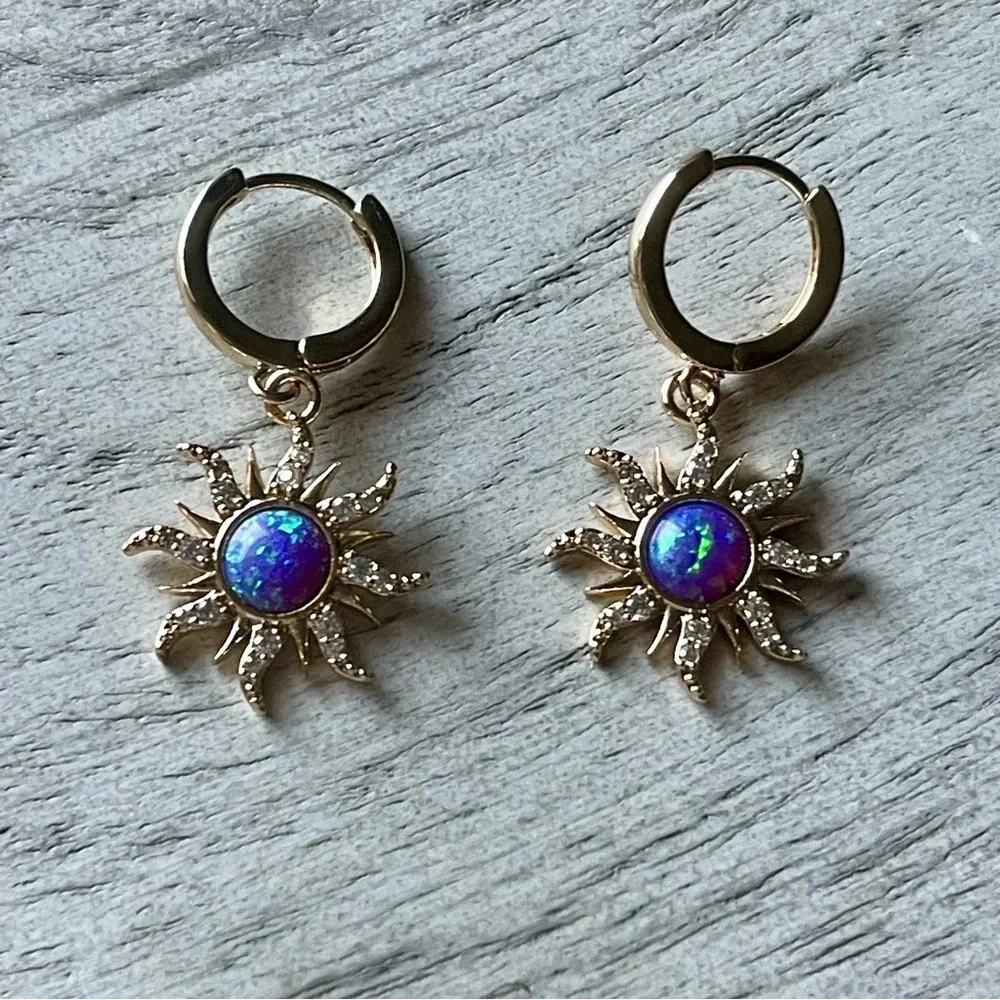 New! Purple Gold Sun Earrings & Necklace Sundrop Earrings Set 18k gold Plated